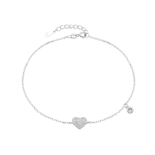Tobillera Corazón y Punto de Luz 25cm Plata 925