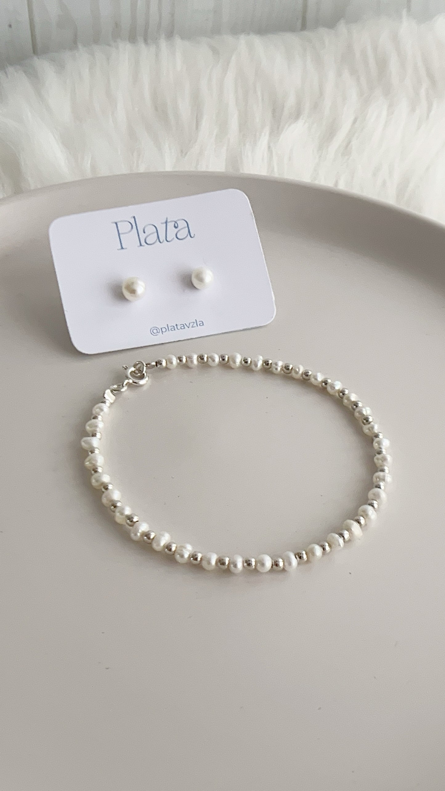 Set Pulsera y Zarcillos de Perlas - Plata 925