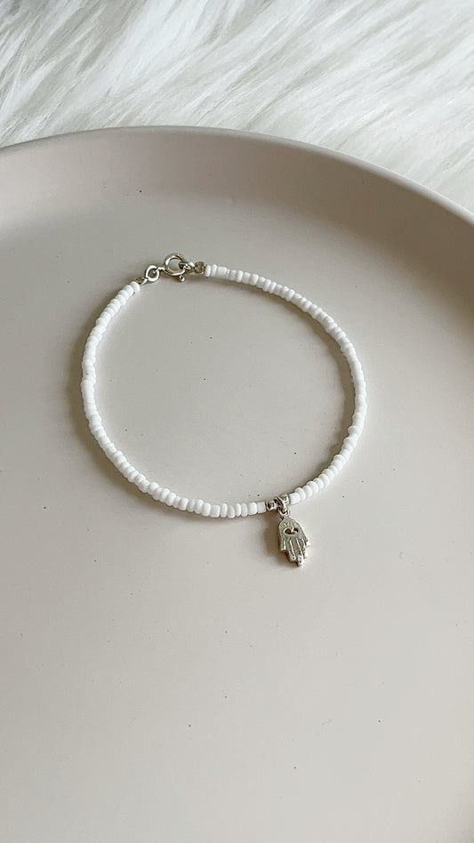 Pulsera Mostacillas, Mano de Fatima y Balines - 19cm - Plata 925