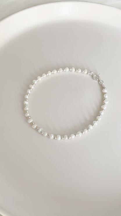 Pulsera Perlas y Balines - 18cm Plata 925