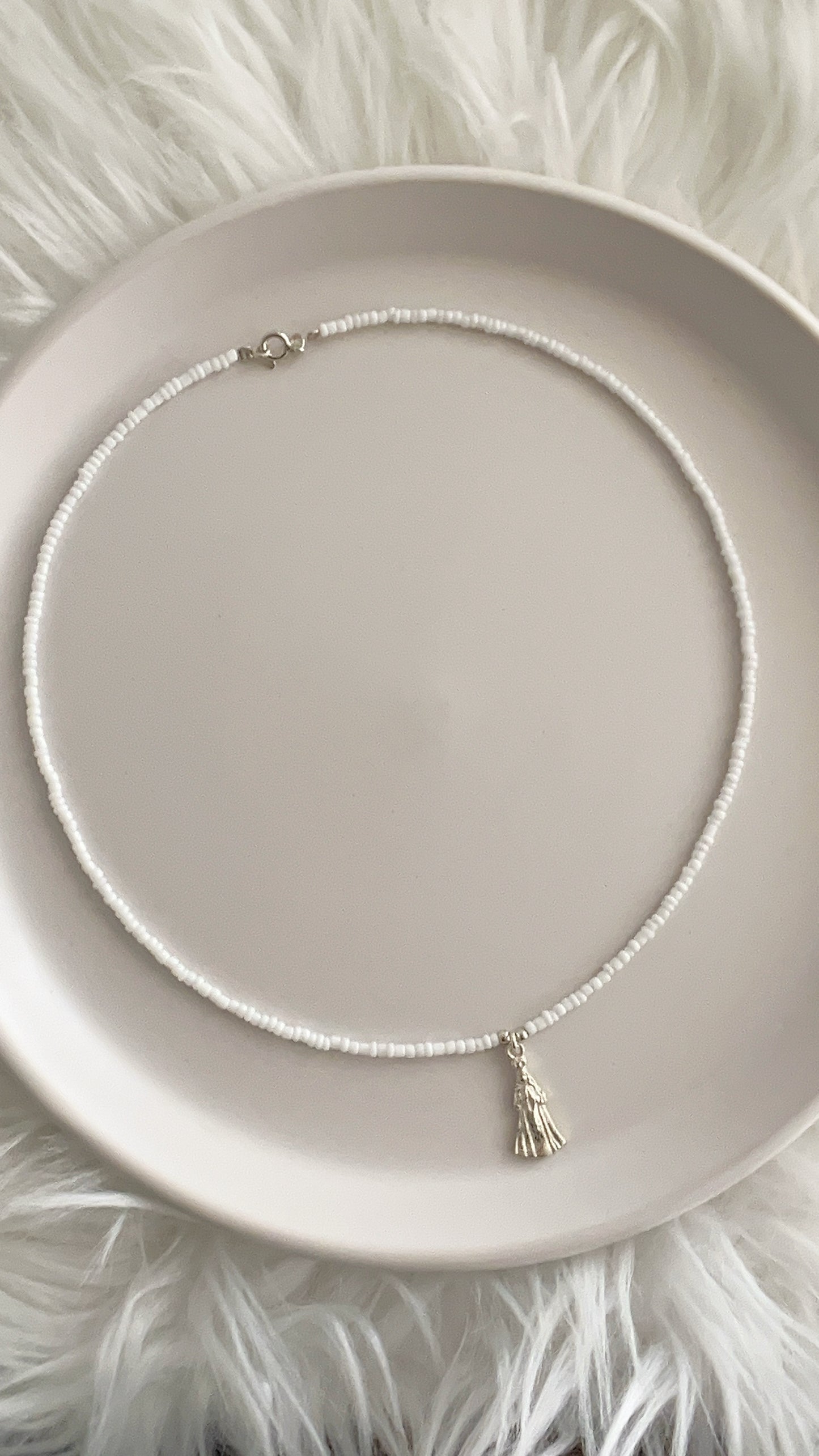 Gargantilla Mostacilla 40cm  Virgen del Valle 2cm - Plata 925