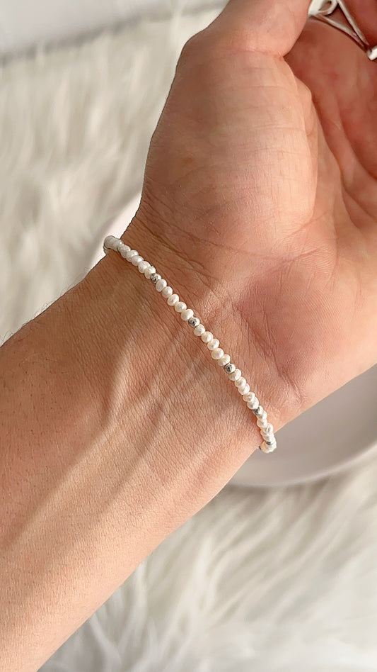 Pulsera Perlas Cultivada y Balines 2.5mm - 18cm Plata 925