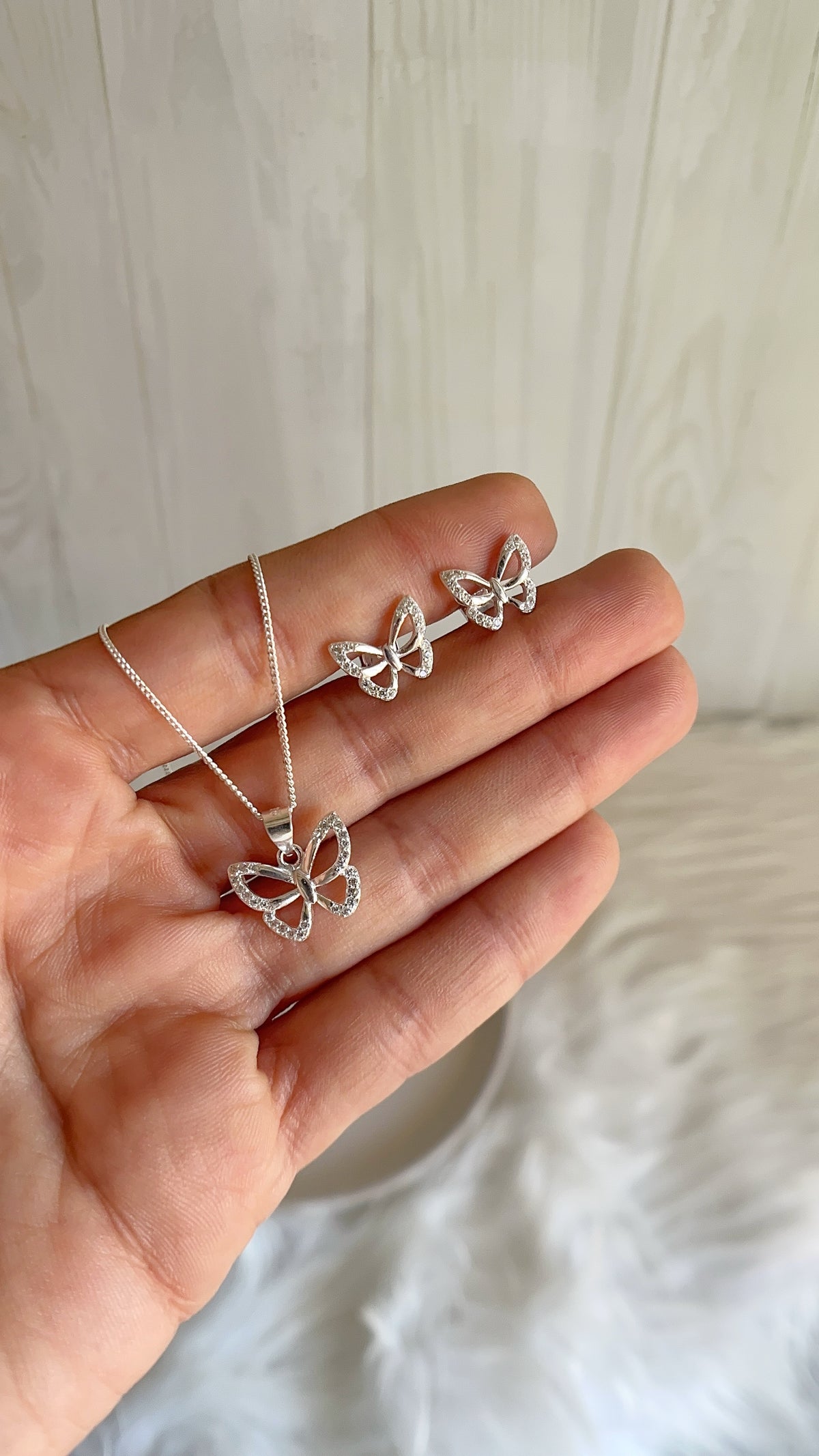 Juego Cadenas y Zarcillos Mariposa  - Plata 925