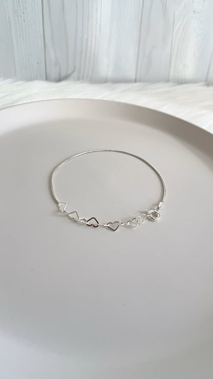 Pulsera Corazones 20cm Ajustable - Plata 925