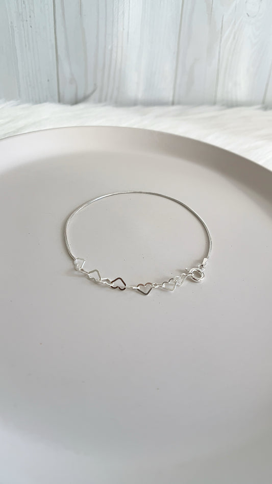 Pulsera Corazones 20cm Ajustable - Plata 925