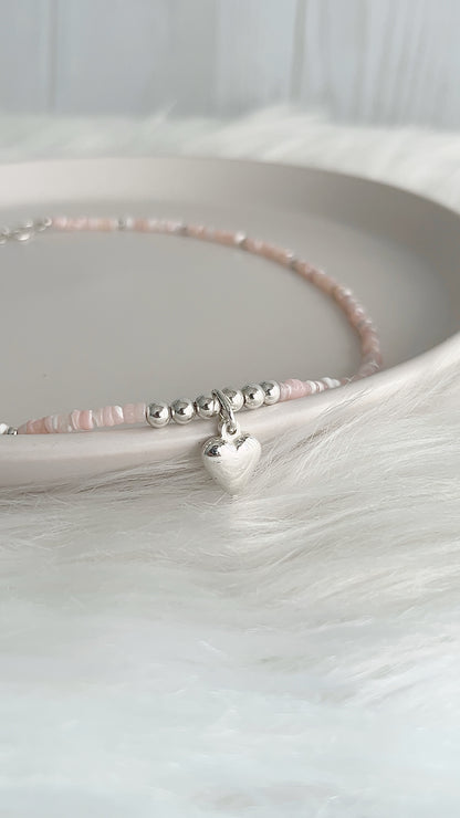Gargantilla Piedra Pucca Dije Corazón + Balines 2.5mm - 42cm - Plata 925