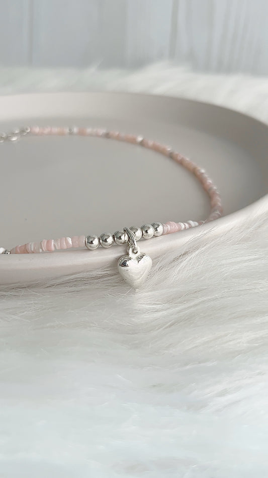 Gargantilla Piedra Pucca Dije Corazón + Balines 2.5mm - 42cm - Plata 925