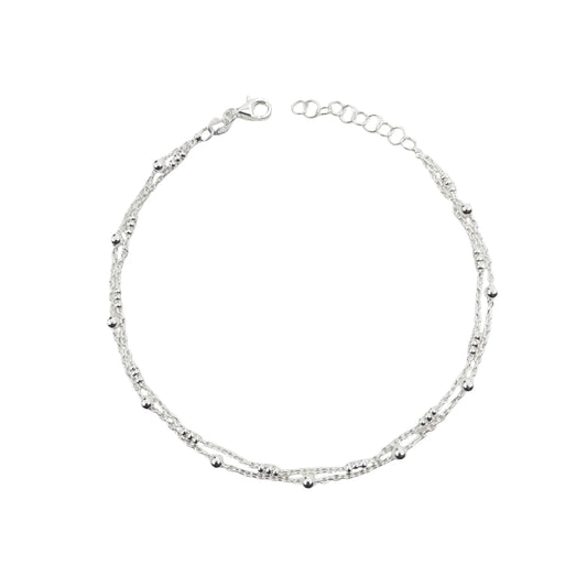Tobillera Doble con Bolitas Lisas 25cm Ajustable - Plata 925