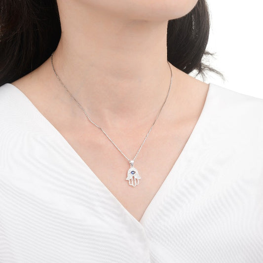 Dije Mano Fatima Cristal Azul 1,7cm - Plata 925