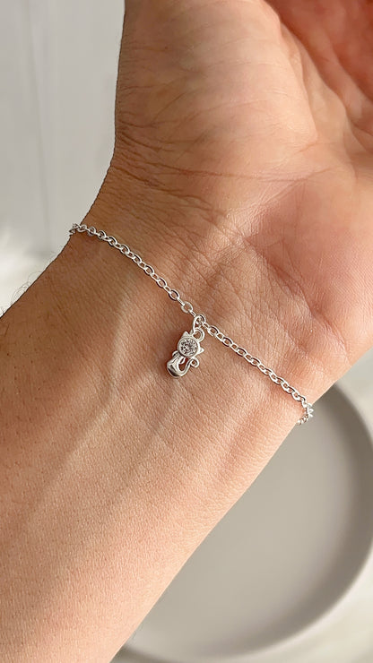 Pulsera Dije Gato 20cm Ajustable- Plata 925