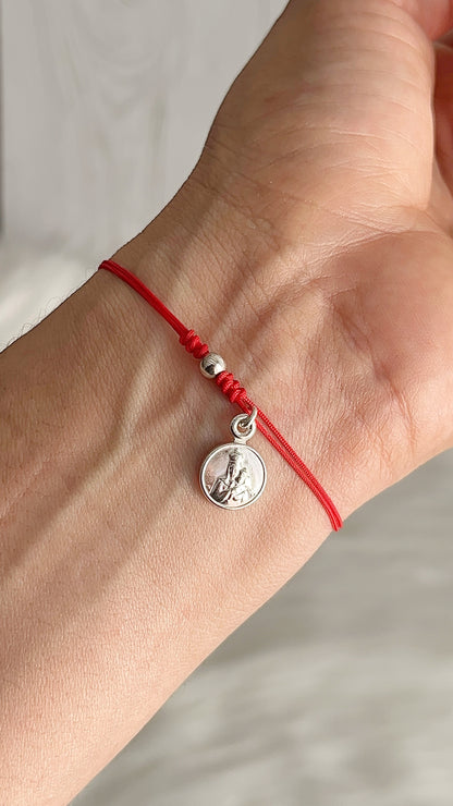Pulseras Hilo Ajustables con Virgen del Carmen 1cm Plata 925