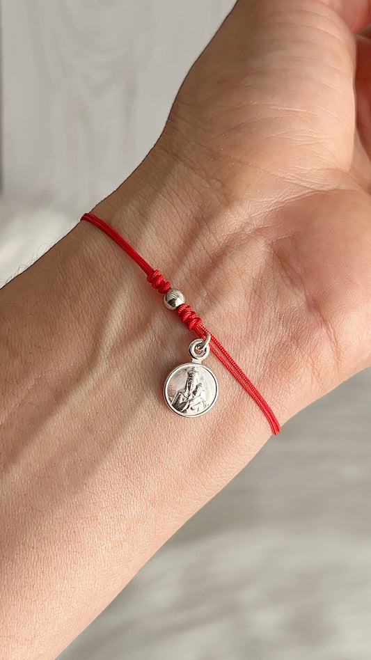Pulseras Hilo Ajustables con Virgen del Carmen 1cm Plata 925
