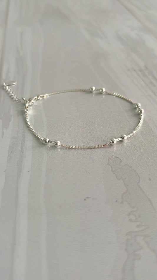 Pulsera Tejido Veneciana Bolitas Lisas 20cm - Plata 925