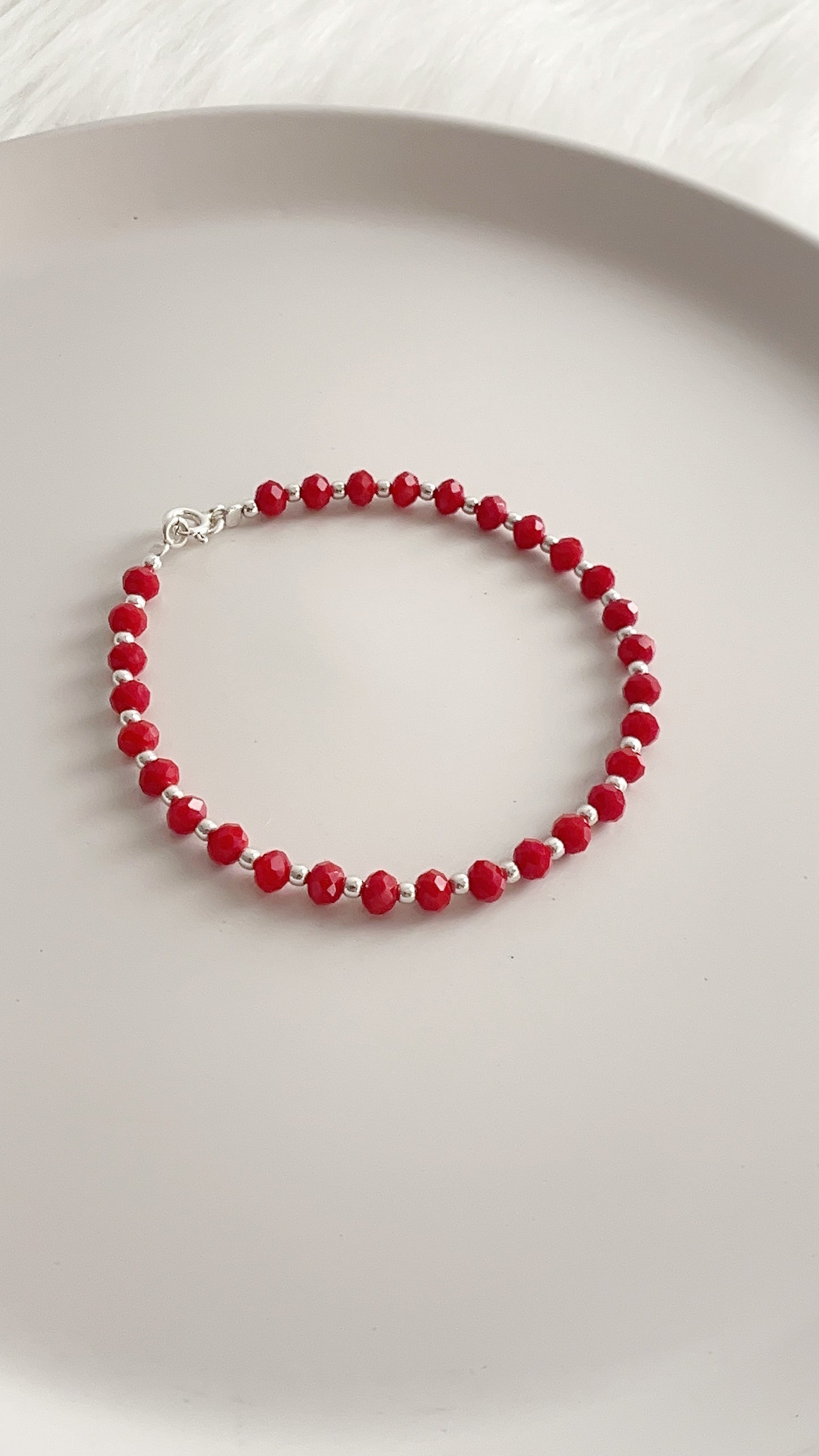 Pulsera Cristales Rojos con Balines 18,5cm - Plata 925