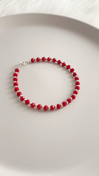 Pulsera Cristales Rojos con Balines 18,5cm - Plata 925