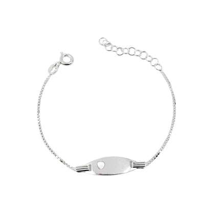 Esclava Tejido Veneciana Placa Ovalada Corazón 15cm Ajustable - Plata 925