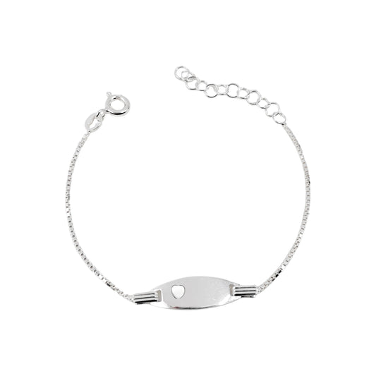 Esclava Tejido Veneciana Placa Ovalada Corazón 15cm Ajustable - Plata 925
