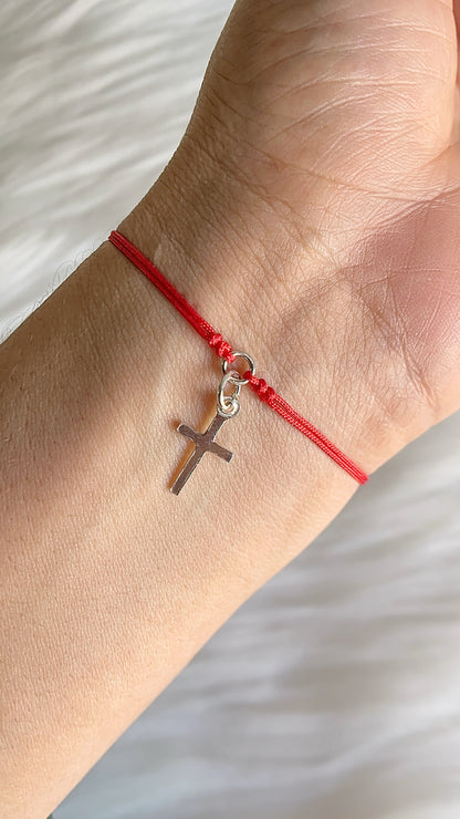 Pulsera Hilo Rojo Ajustable con Cruz - Plata 925