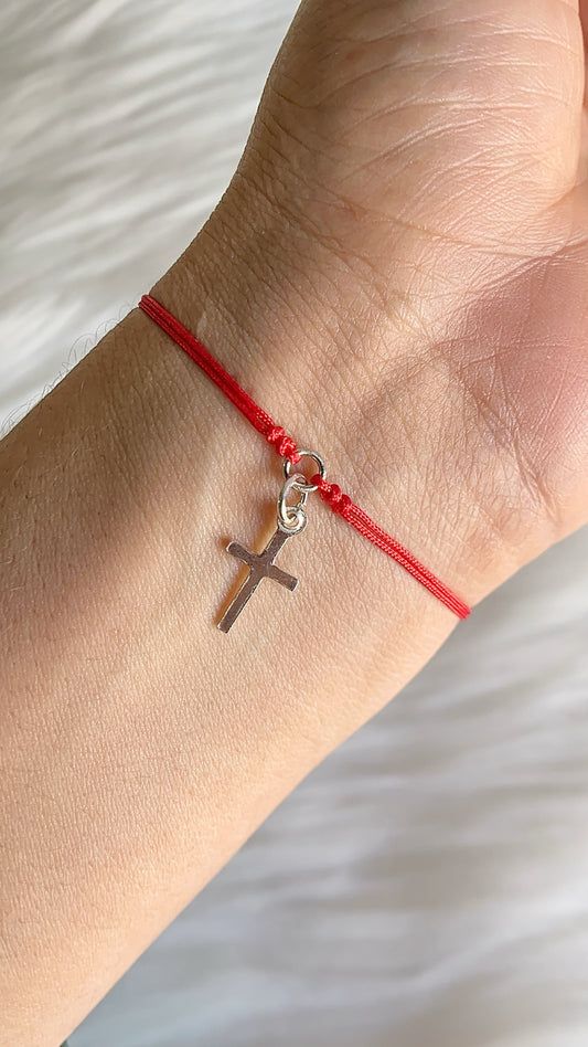 Pulsera Hilo Rojo Ajustable con Cruz - Plata 925