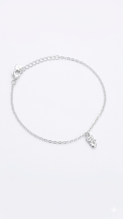 Pulsera Dije Gato 20cm Ajustable- Plata 925