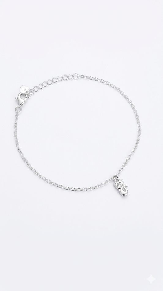 Pulsera Dije Gato 20cm Ajustable- Plata 925