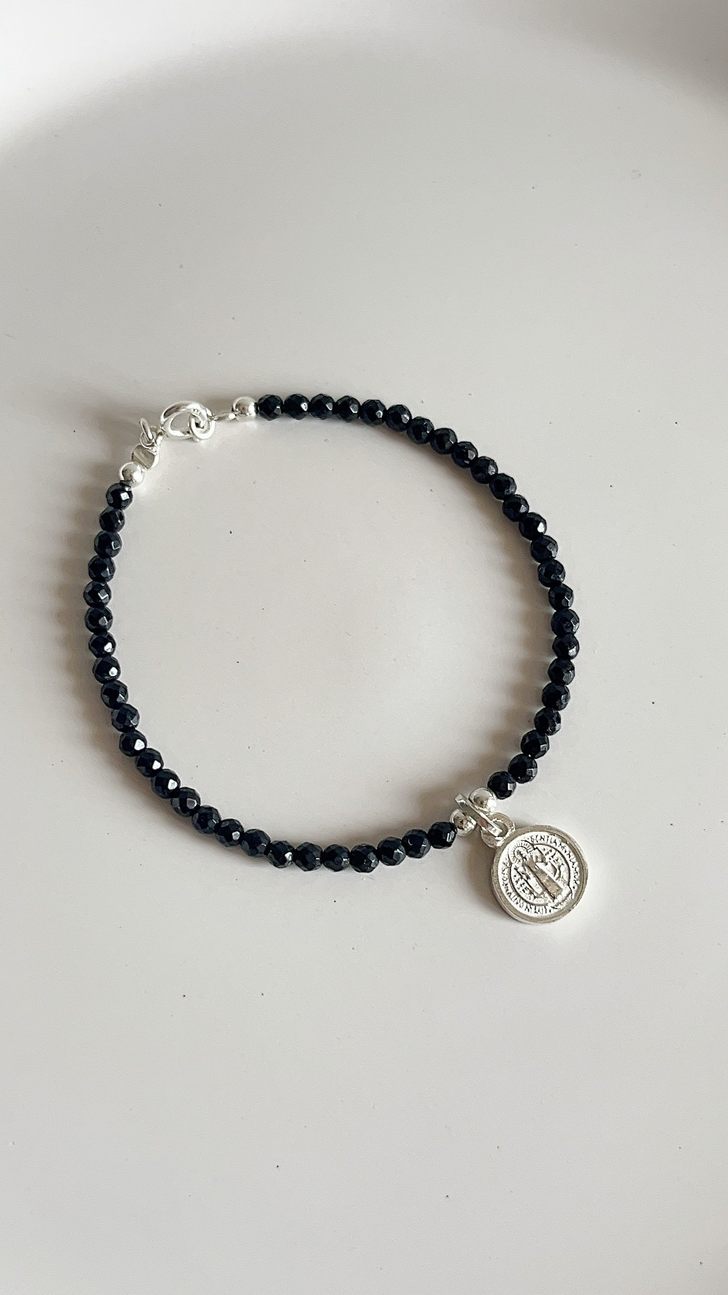 Pulsera Ágata con San Benito 17cm - Plata 925