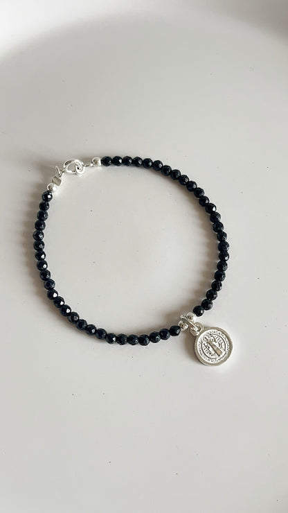 Pulsera Ágata con San Benito 17cm - Plata 925