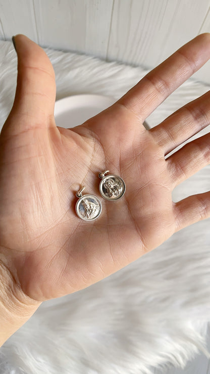 Medalla Doble Cara: Jesús y Virgen del Carmen 1,4cm - Plata 925