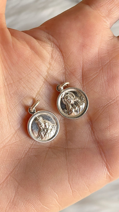 Medalla Doble Cara: Jesús y Virgen del Carmen 1,4cm - Plata 925