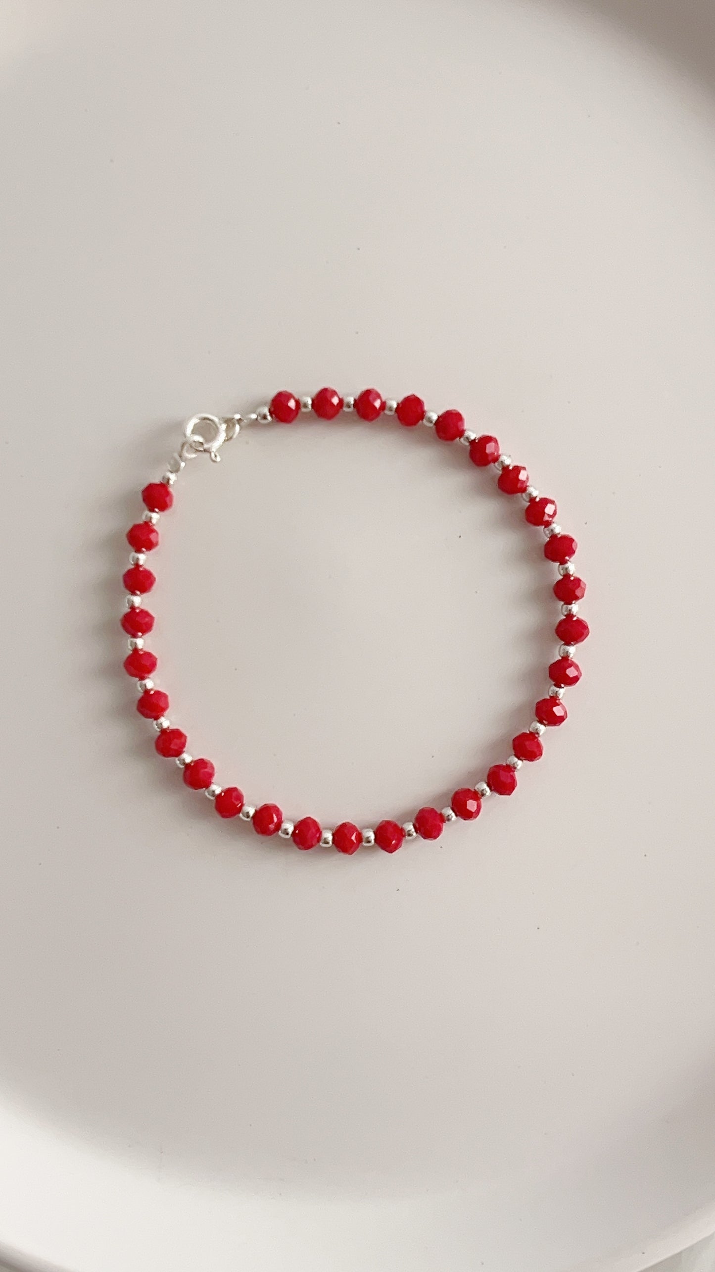 Pulsera Cristales Rojos con Balines 18,5cm - Plata 925