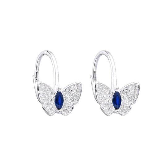 Argollas Mariposas Cristal Azul Plata 925