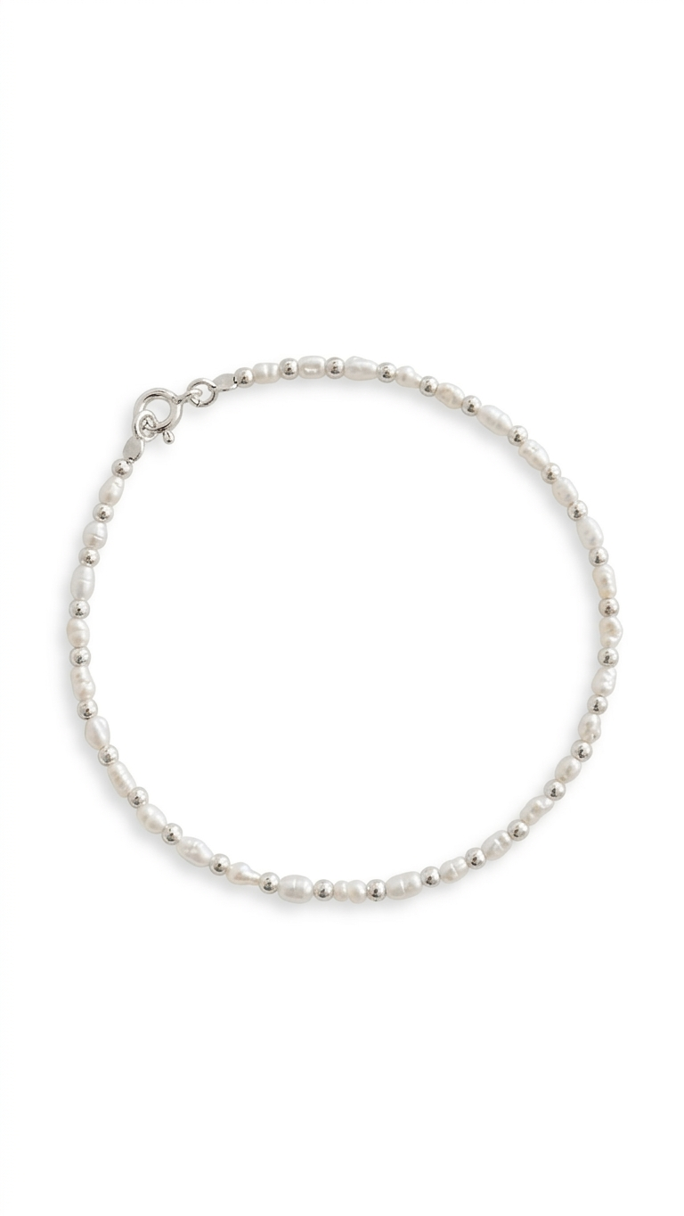 Pulsera Perlas y Balines - 18cm Plata 925