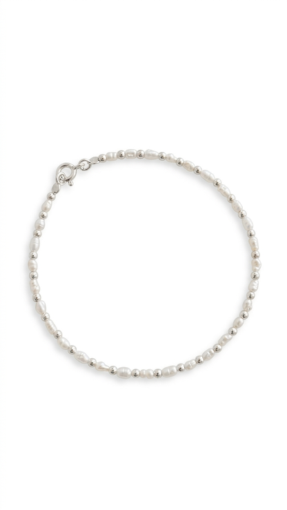 Pulsera Perlas y Balines - 18cm Plata 925