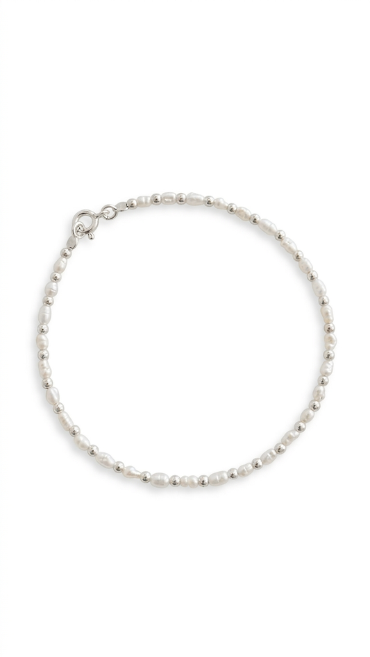 Pulsera Perlas y Balines - 18cm Plata 925