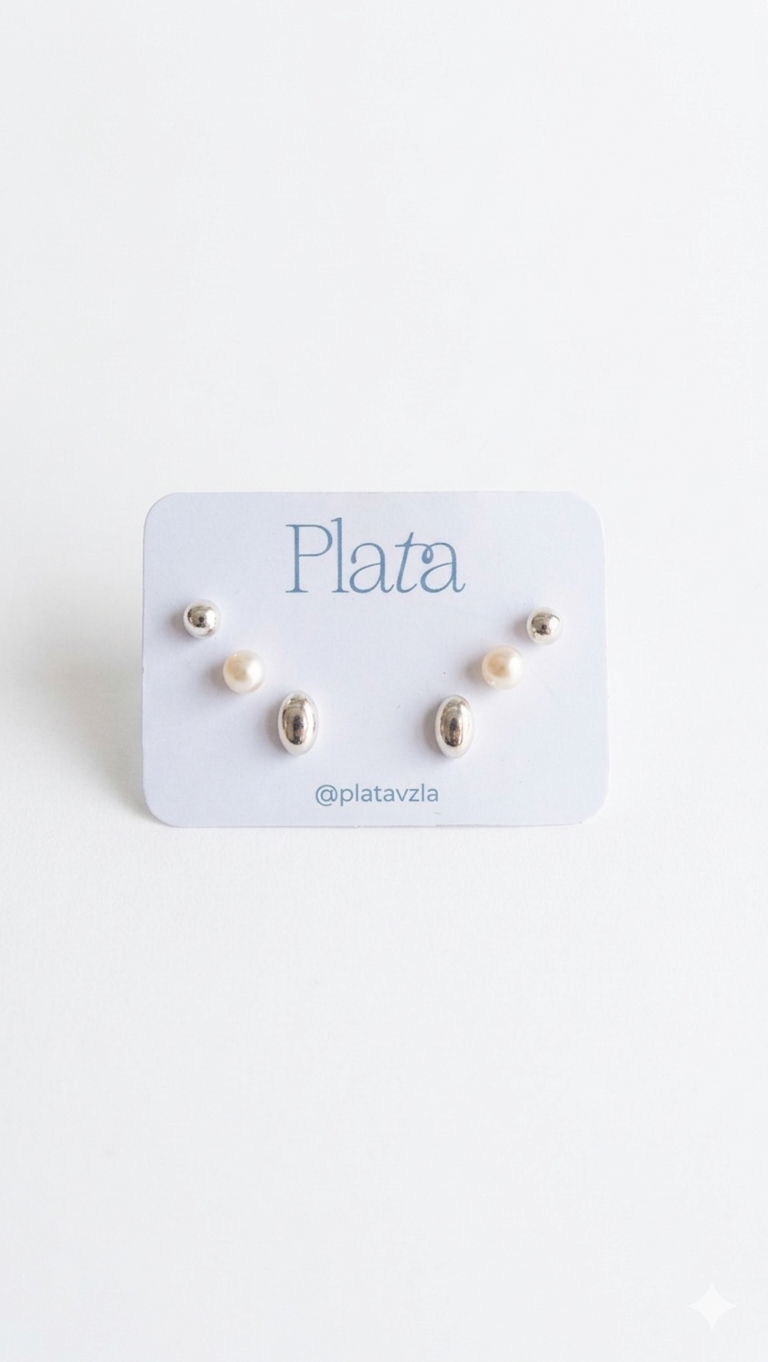 Set 3 Pares de Zarcillos - Plata 925