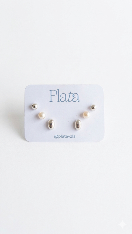 Set 3 Pares de Zarcillos - Plata 925