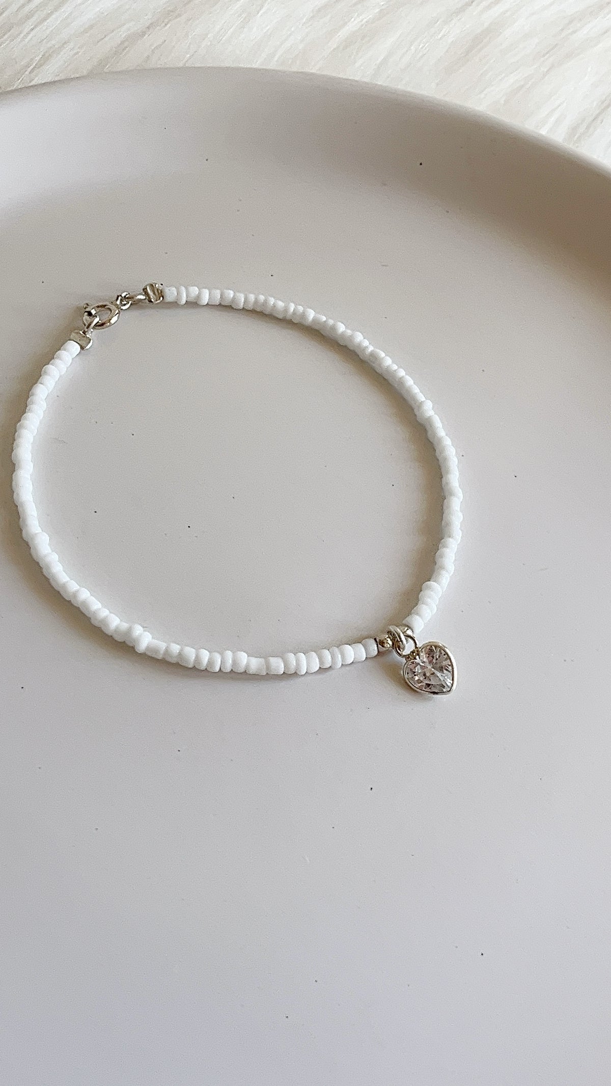 Pulsera Mostacilla con Dije Corazon 19cm - Plata 925