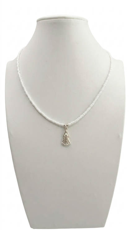 Gargantilla Mostacilla 40cm  Virgen del Valle 2cm - Plata 925