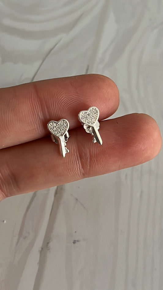 Zarcillos Llave Corazón Plata 925