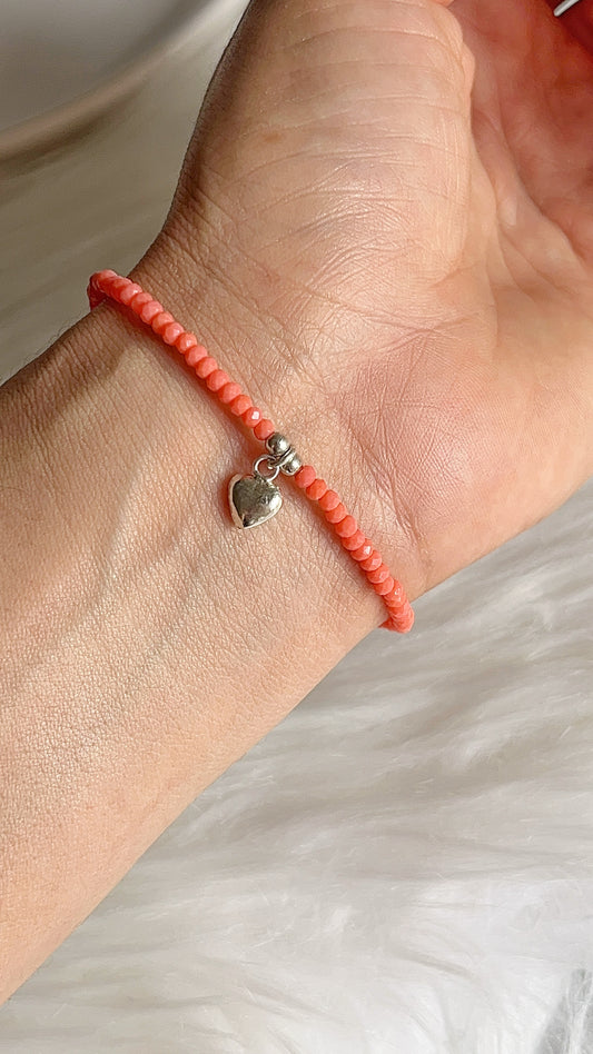 Pulsera Cristal de Checo Dije de Corazón Liso Balin 3mm - 18,5cm - Plata 925
