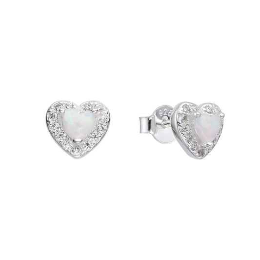 Zarcillos Corazón con Cristal Tornasol Blanco Plata 925