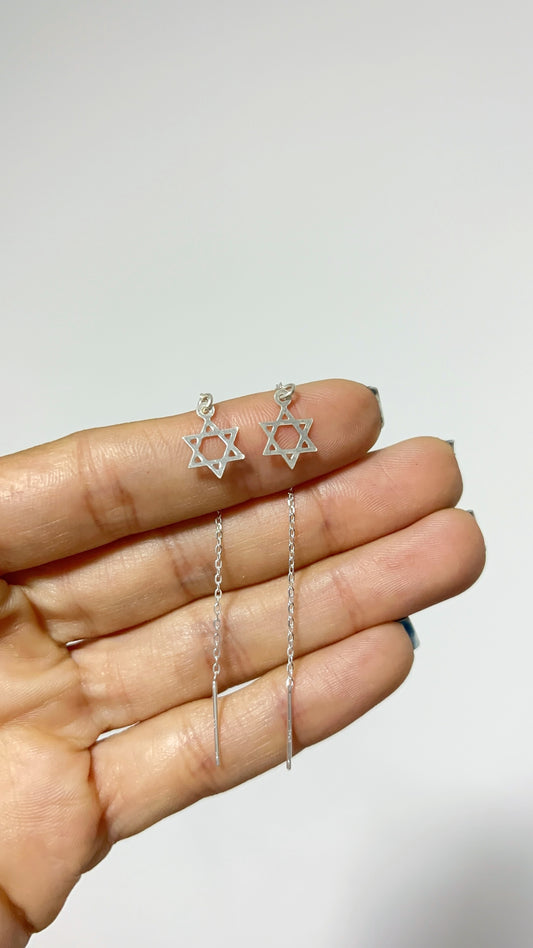 Zarcillos Largos Estrella de David Plata 925