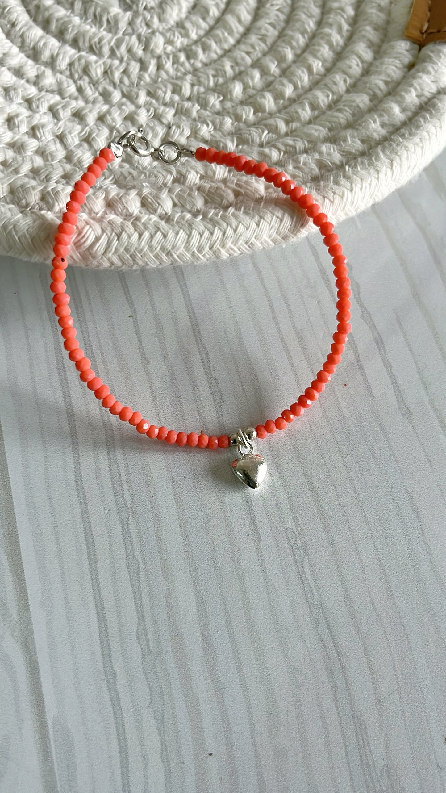 Pulsera Cristal de Checo Dije de Corazón Liso - Plata 925