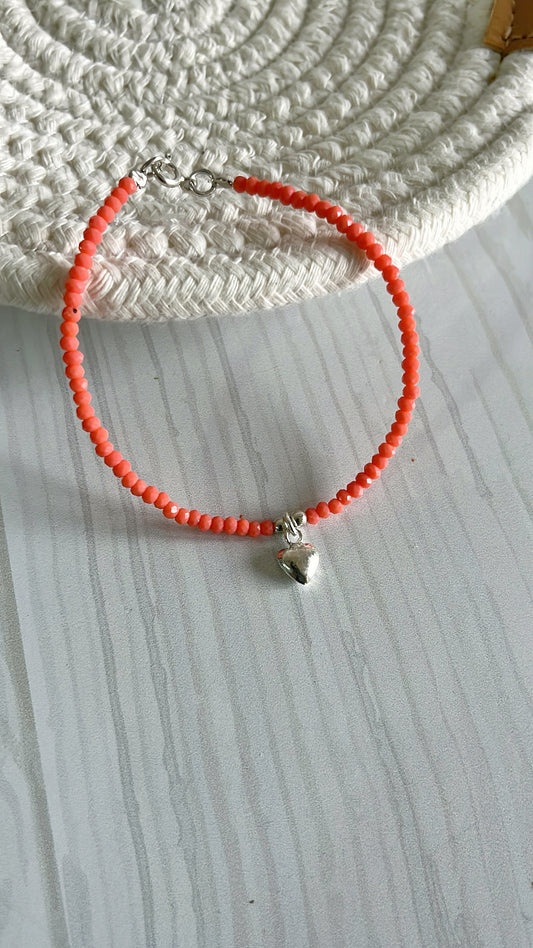 Pulsera Cristal de Checo Dije de Corazón Liso - Plata 925