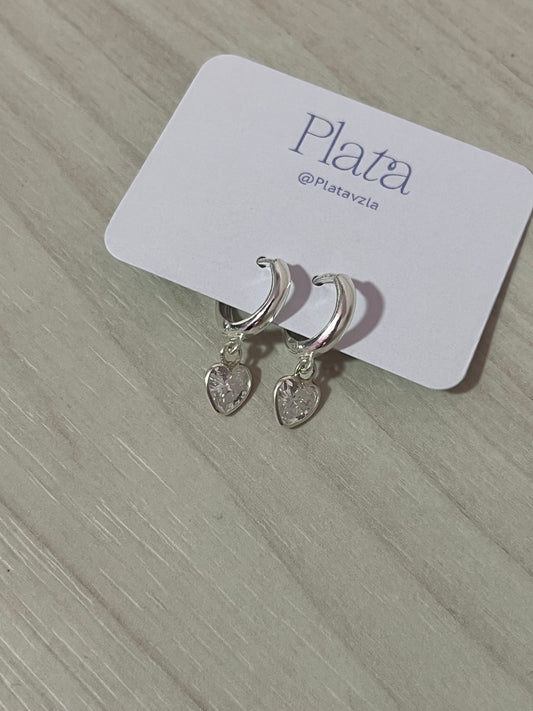 Argollas Dije Corazón de Cristal Plata 925