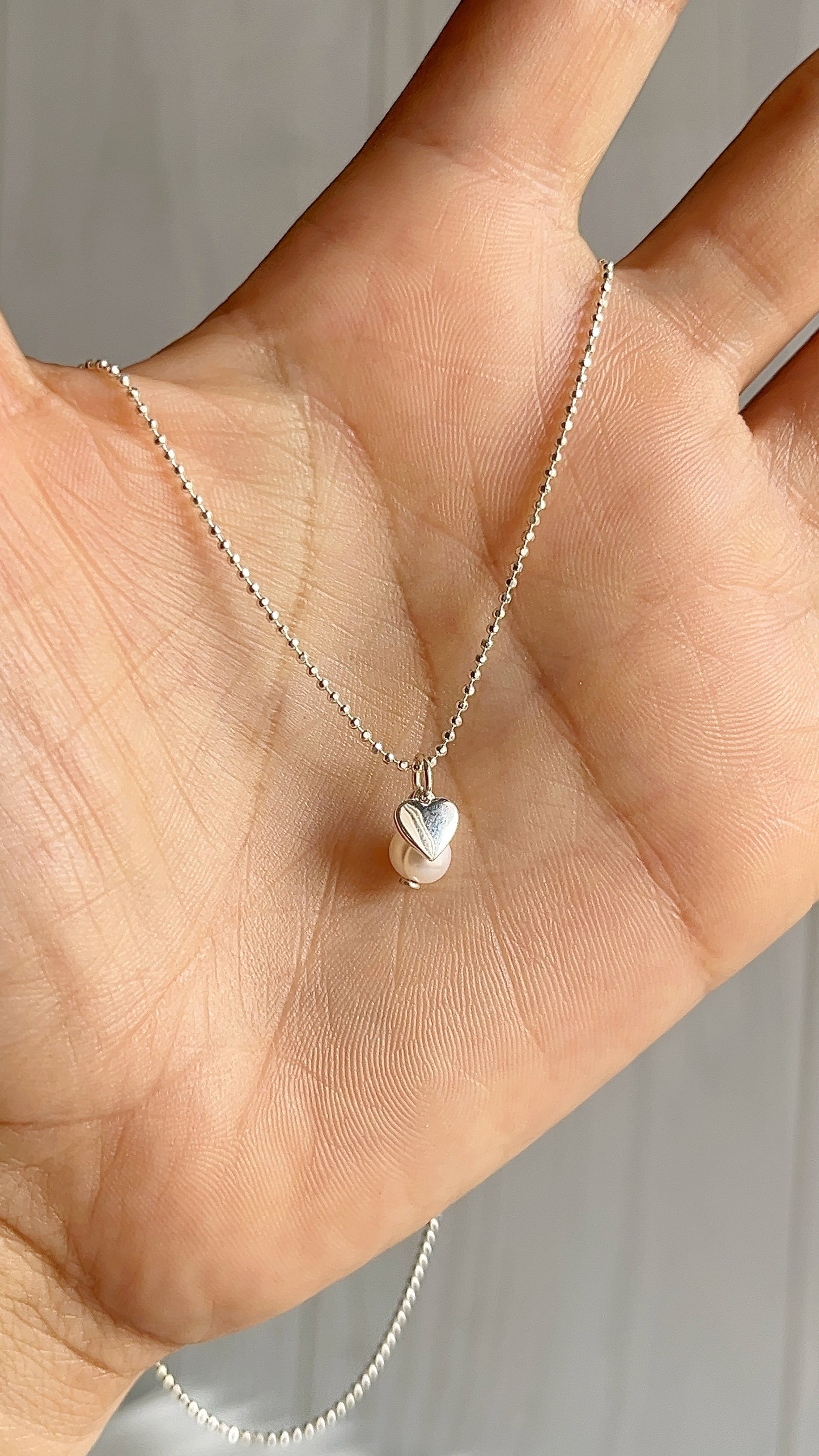 Cadena 40cm con Dije Corazon y Perla - Plata 925