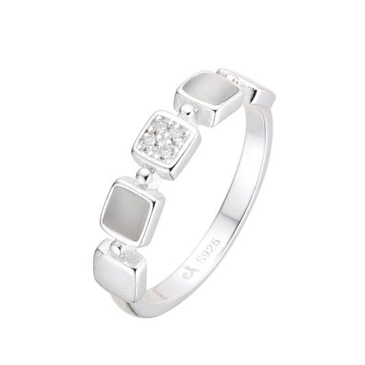 Anillo con Cuadritos Blancos y Brillantes Plata 925