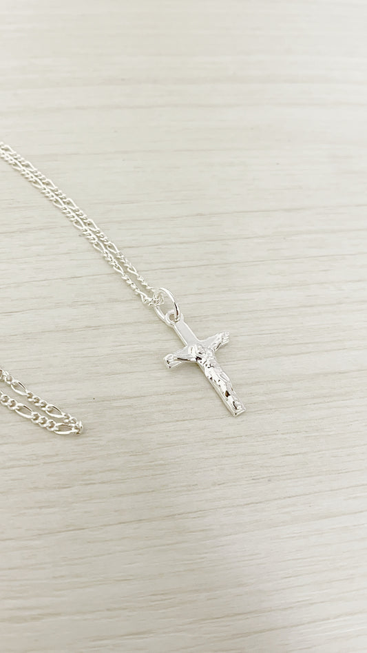 Cadena Tejido Figaro 50cm con Cristo de 2cm - Plata 925