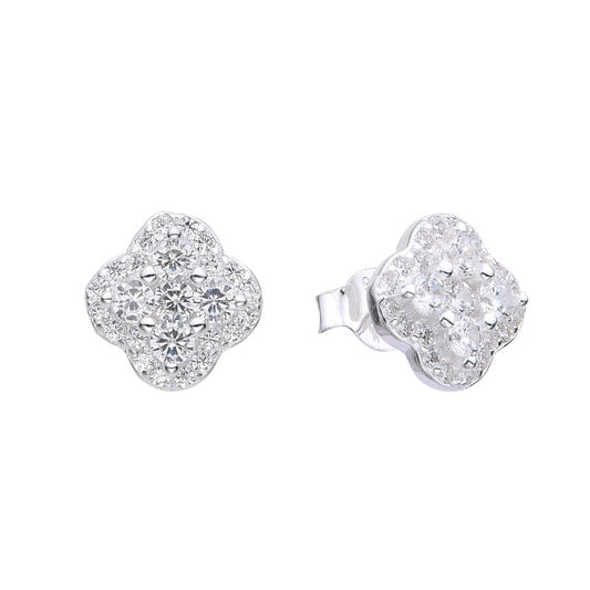 Zarcillos Flores 4 Pétalos Brillantes Plata 925