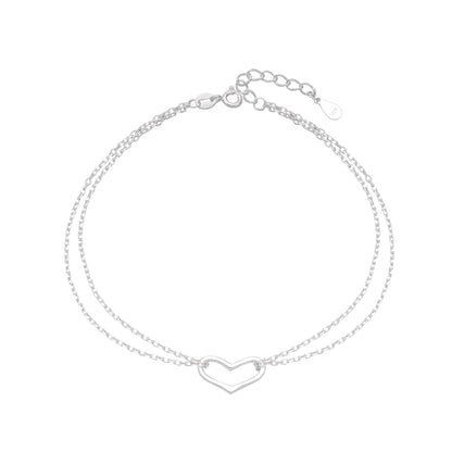 Tobillera Corazon 25cm Ajustable - Plata 925